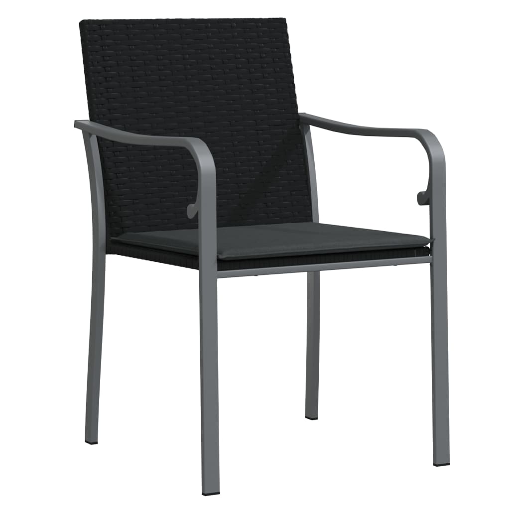 NNEVL Trädgårdsstolar med dynor 2 st – Svart 56x59x84 cm polyrattan