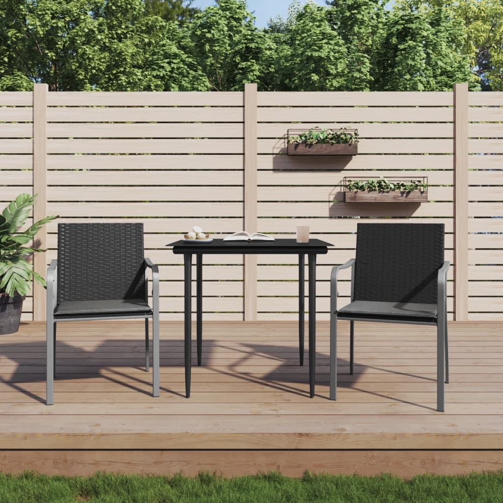 NNEVL Trädgårdsstolar med dynor 2 st – Svart 56x59x84 cm polyrattan