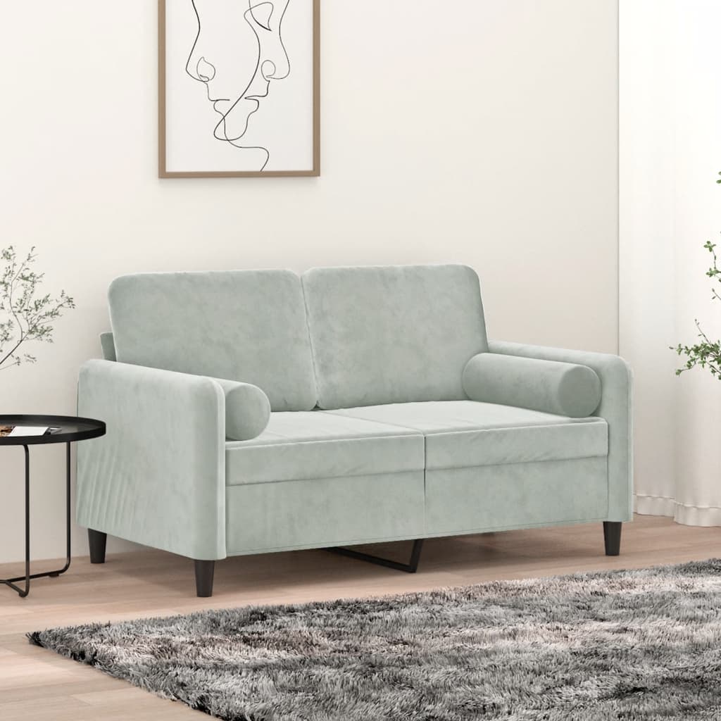 NNEVL 2-Seater Sofa with Throw Pillows Light Grey 120 cm Velvet-0