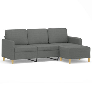 NNEVL 3-Seater Sofa with Footstool Dark Grey 180 cm Fabric-1