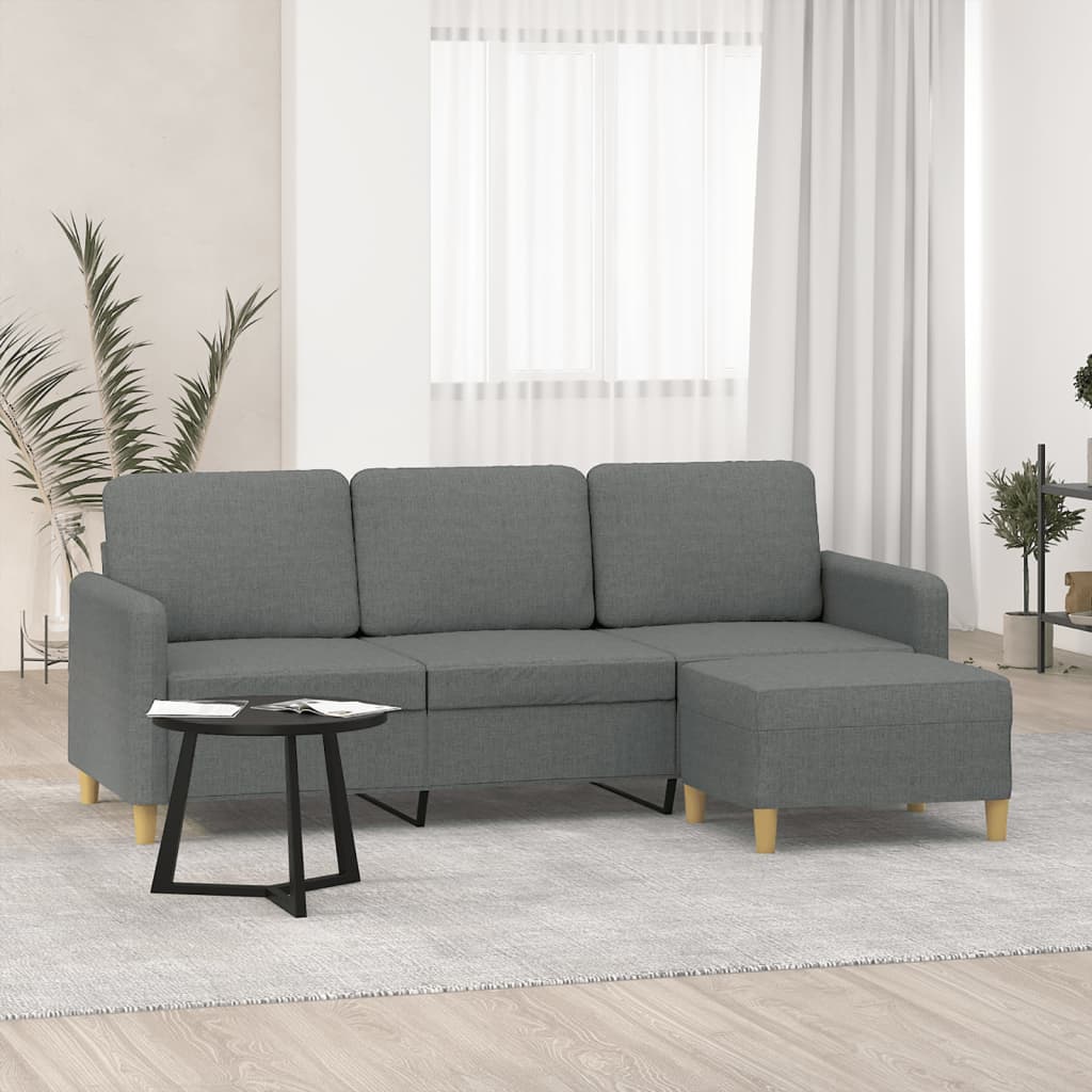 NNEVL 3-Seater Sofa with Footstool Dark Grey 180 cm Fabric-0