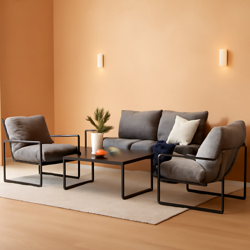 4 Piece Patio Outdoor Furniture Set With Modern Metal Sofa And Coffee Table-0