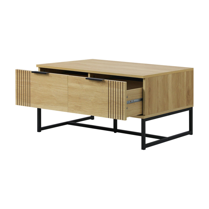 NNEED Coffee Table with Storage Drawers Wooden Natural-2