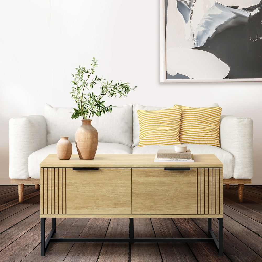 NNEED Coffee Table with Storage Drawers Wooden Natural-3