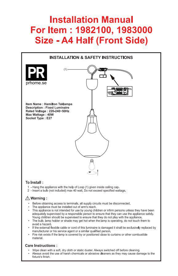 PR Home Hamilton Loftlampe