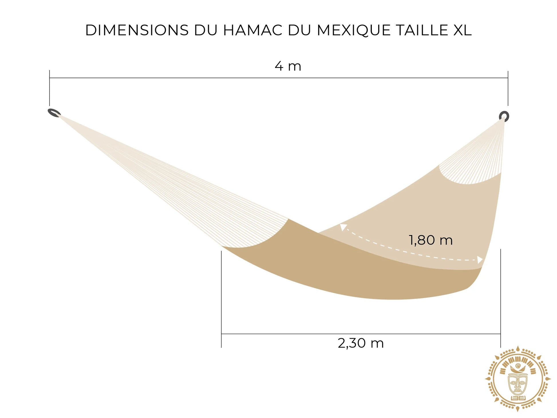 Dessin d'un hamac du Mexique fait main XL avec mesures détaillées-8