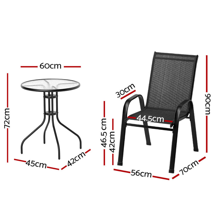 NNEDSZ Gardeon 5-delars bistroset – Bord + 4 stapelbara stolar (svart)