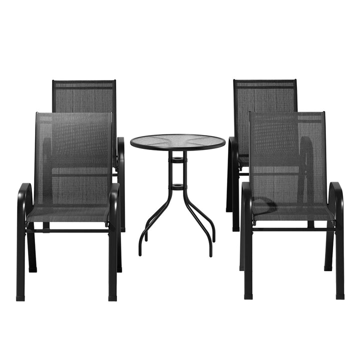 NNEDSZ Gardeon 5-delars bistroset – Bord + 4 stapelbara stolar (svart)