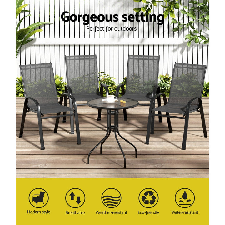 NNEDSZ Gardeon 5-delars bistroset – Bord + 4 stapelbara stolar (svart)
