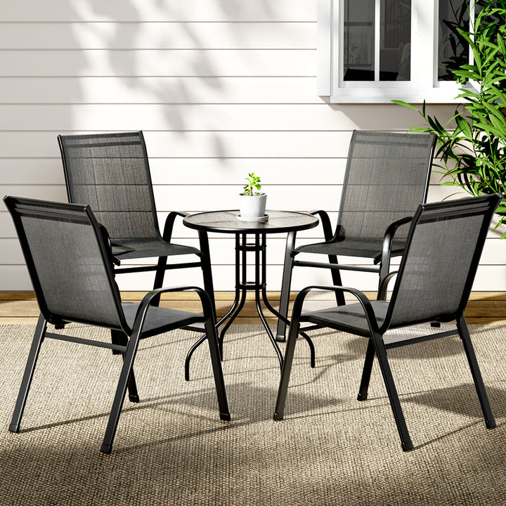 NNEDSZ Gardeon 5-delars bistroset – Bord + 4 stapelbara stolar (svart)