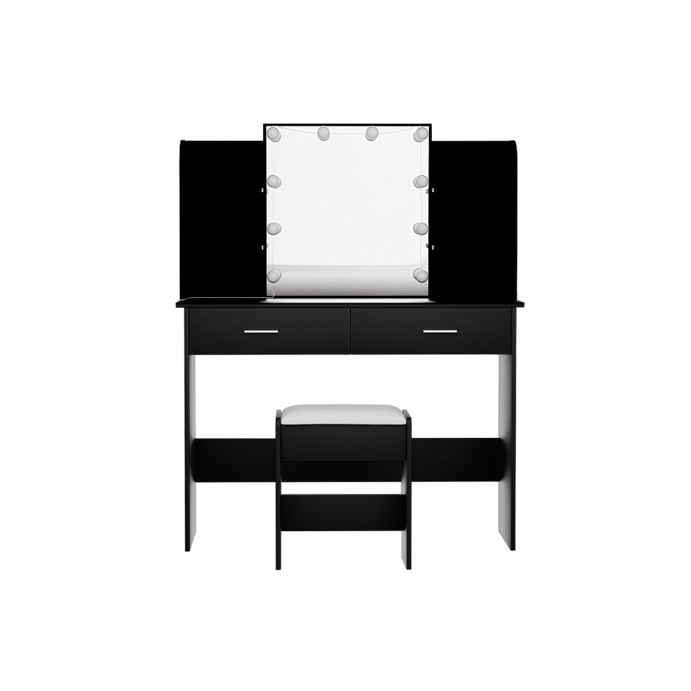 Dressing table with LED mirror and stool – black