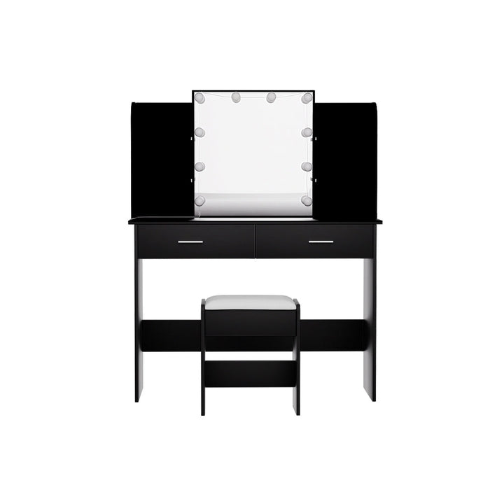 Dressing table with LED mirror and stool – black