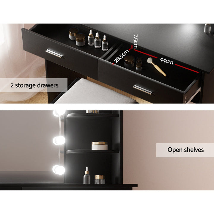 Dressing table with LED mirror and stool – black