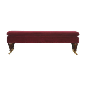 Wine Red Velvet Castor Bench-0