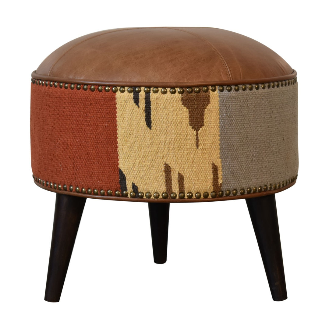 Durrie &amp; Leather Mixed Footstool wholesalers