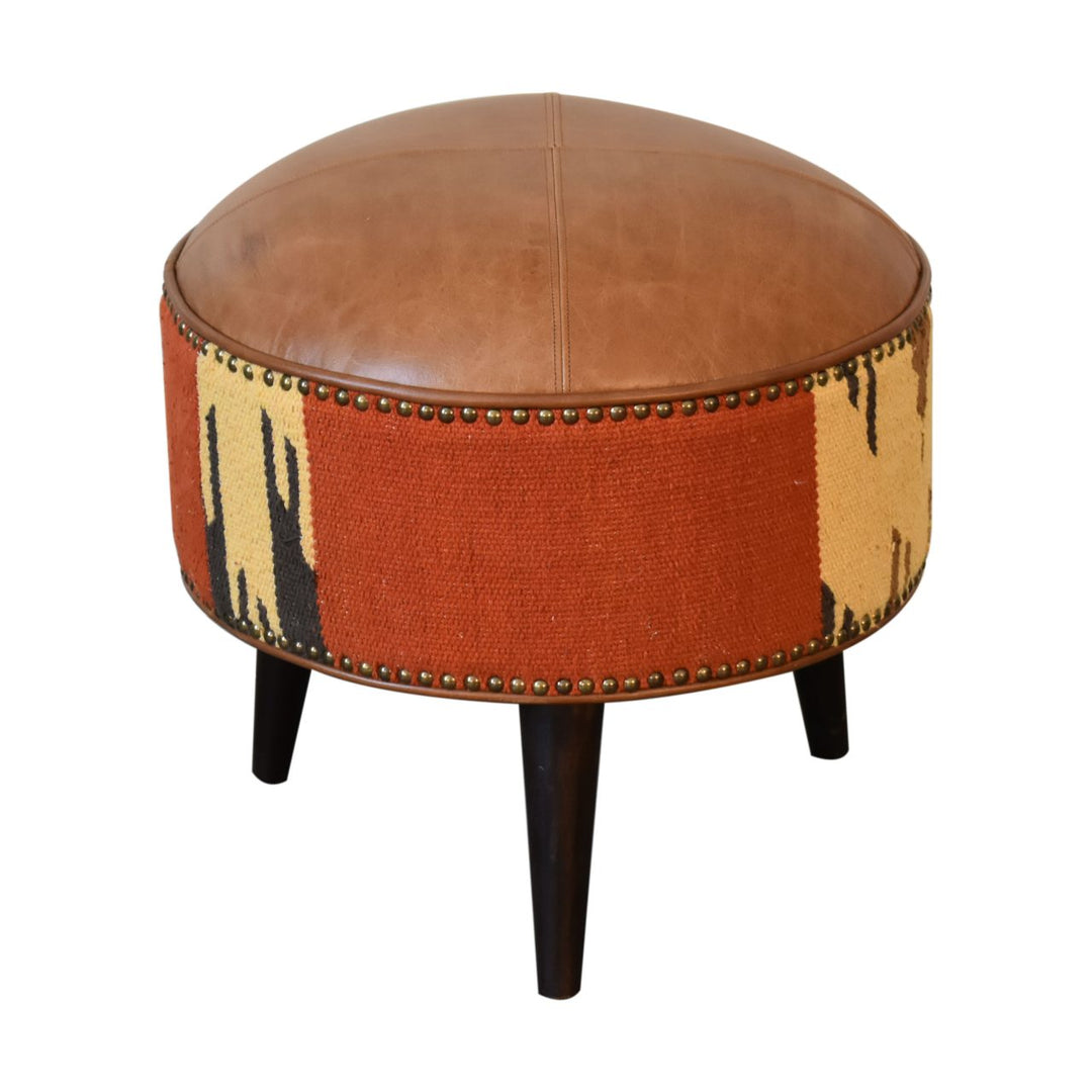 Durrie &amp; Leather Mixed Footstool dropshipping