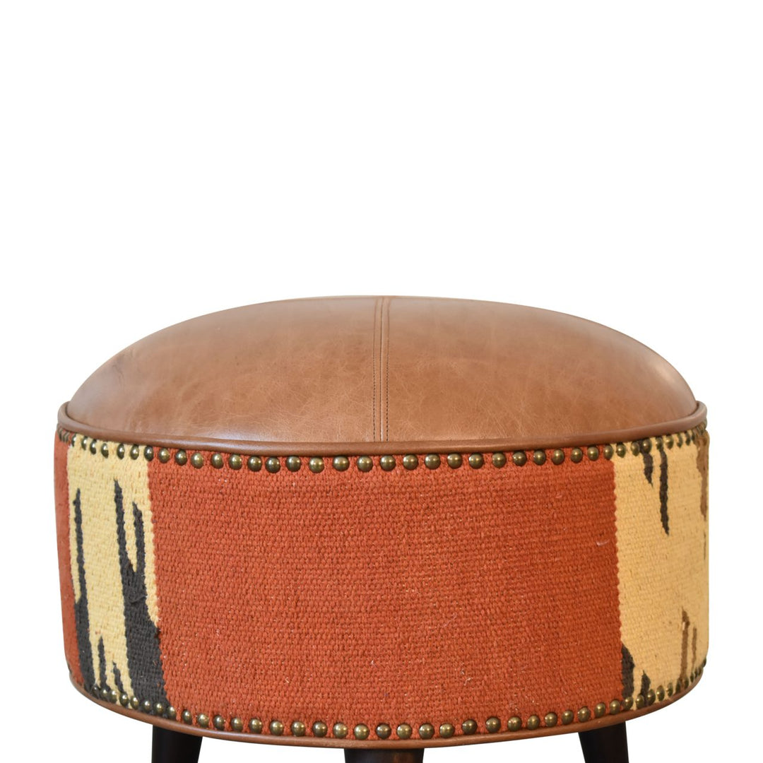 wholesale Durrie &amp; Leather Mixed Footstool for resale