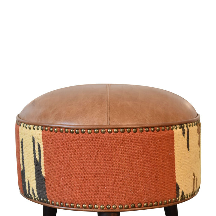 wholesale Durrie &amp; Leather Mixed Footstool for resale