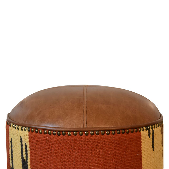 Durrie &amp; Leather Mixed Footstool for resell