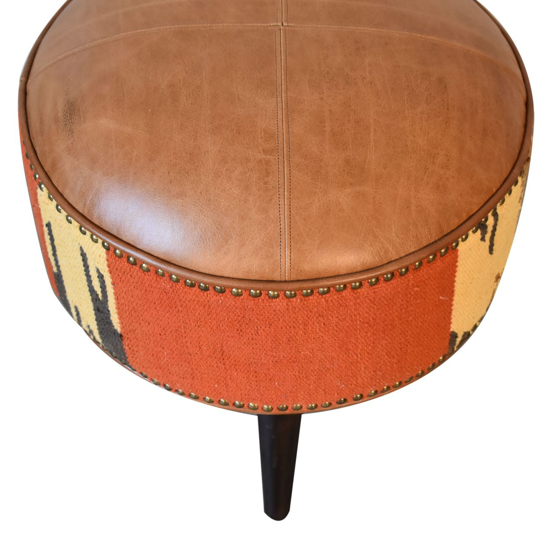 Durrie &amp; Leather Mixed Footstool for reselling
