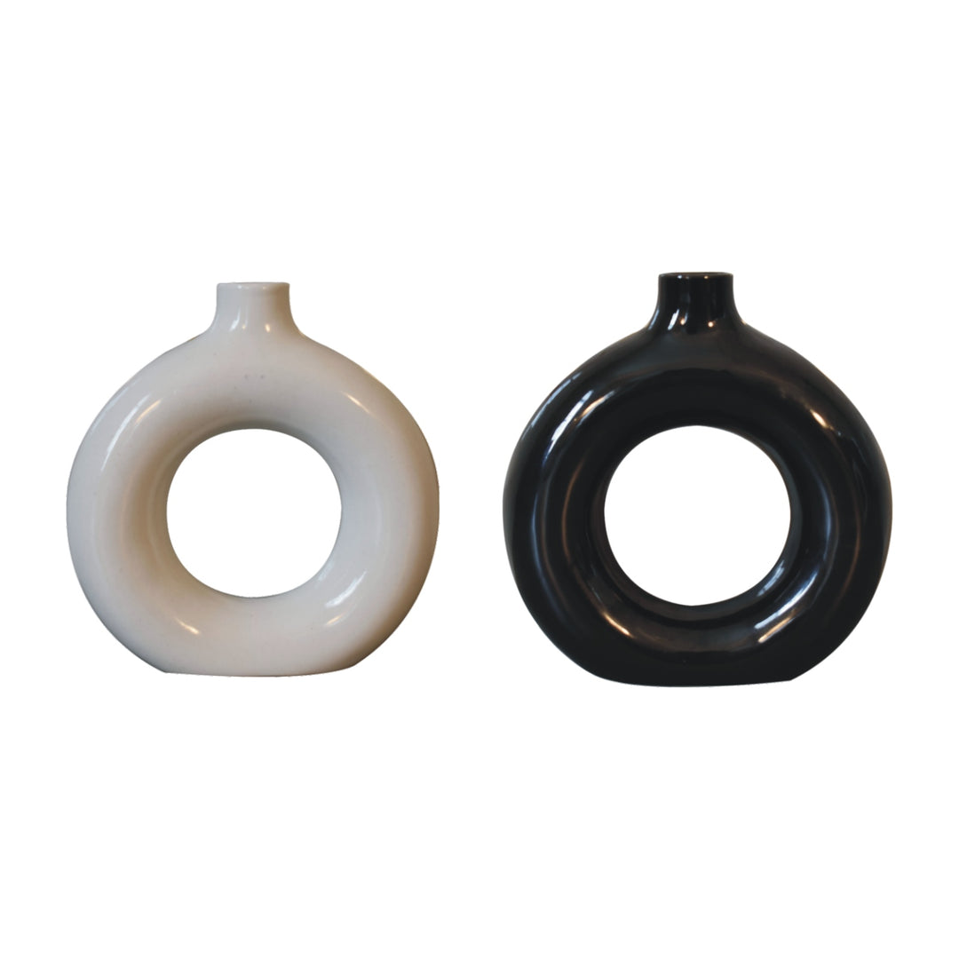 Black &amp; White Gloss Flower Vase-0