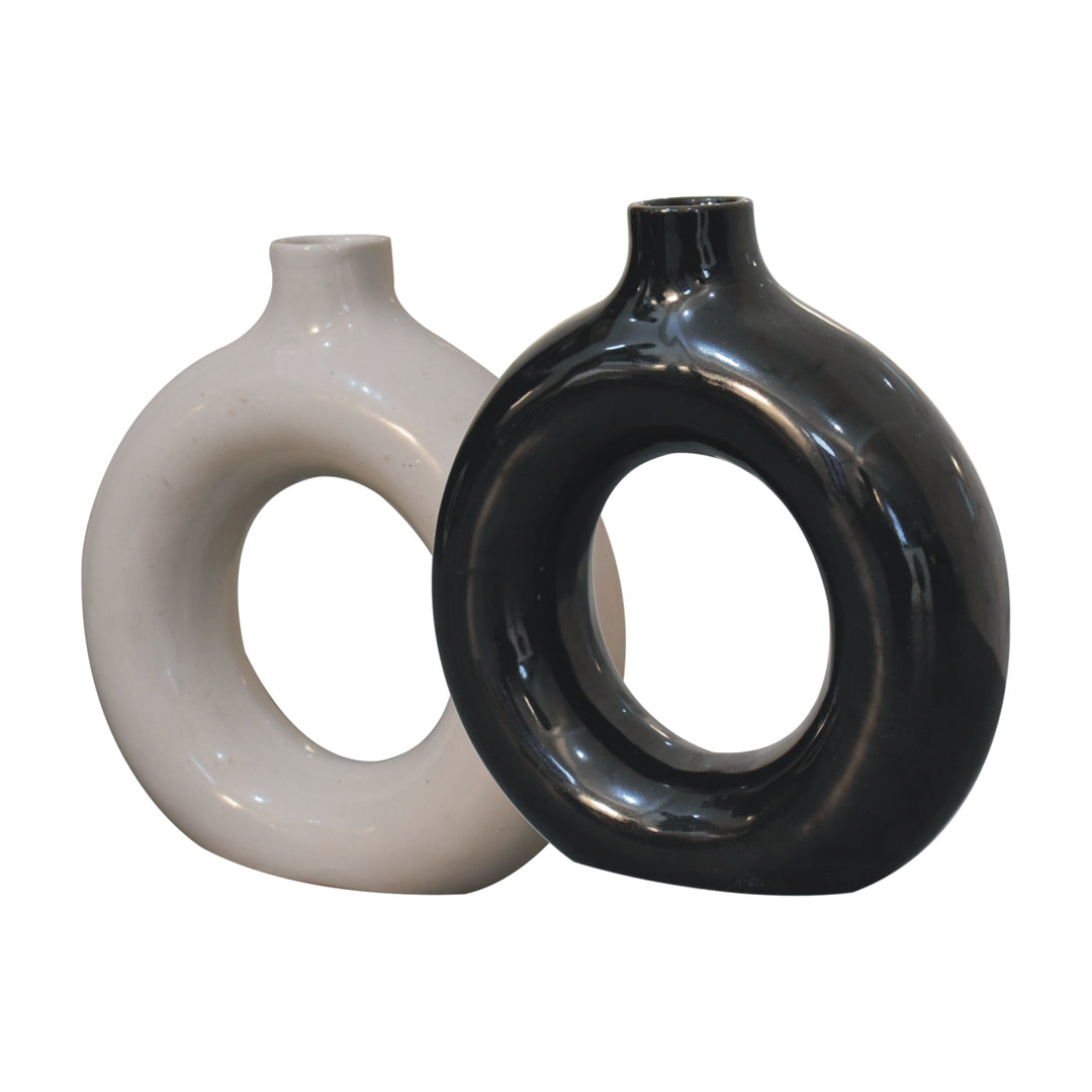 Black &amp; White Gloss Flower Vase-3