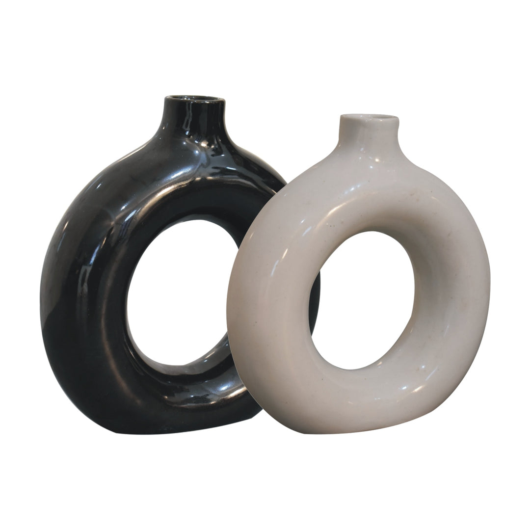 Black &amp; White Gloss Flower Vase-4