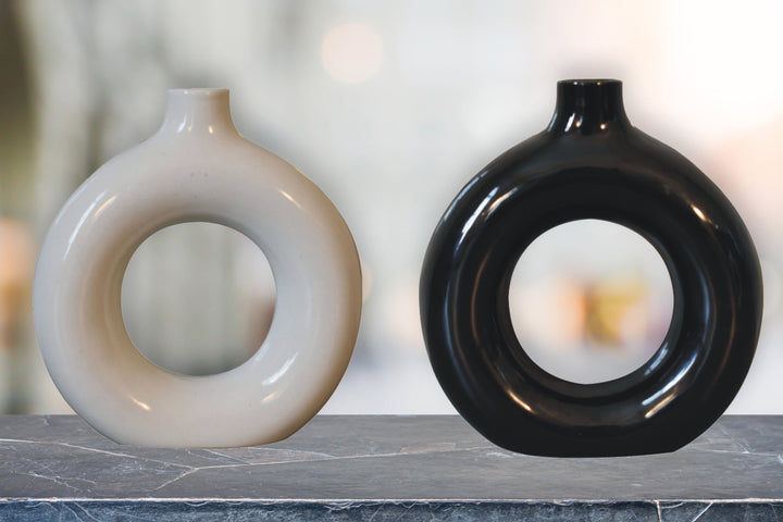 Black &amp; White Gloss Flower Vase-6