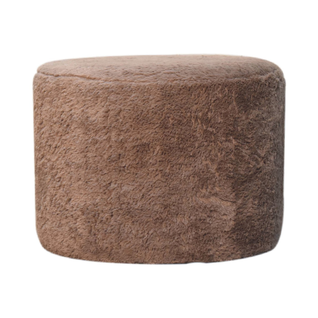 Mocha Faux Fur Round Footstool-0