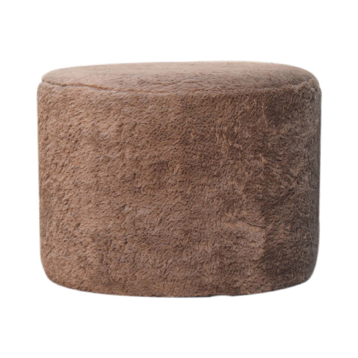 Mocha Faux Fur Round Footstool-0