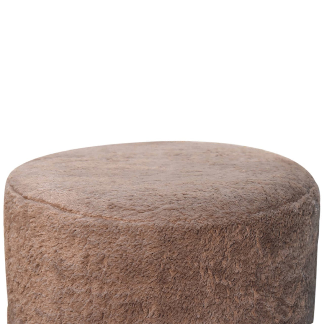 Mocha Faux Fur Round Footstool-6