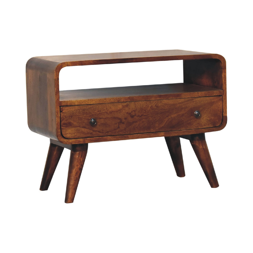 Mini Chestnut Curved Media Unit-1