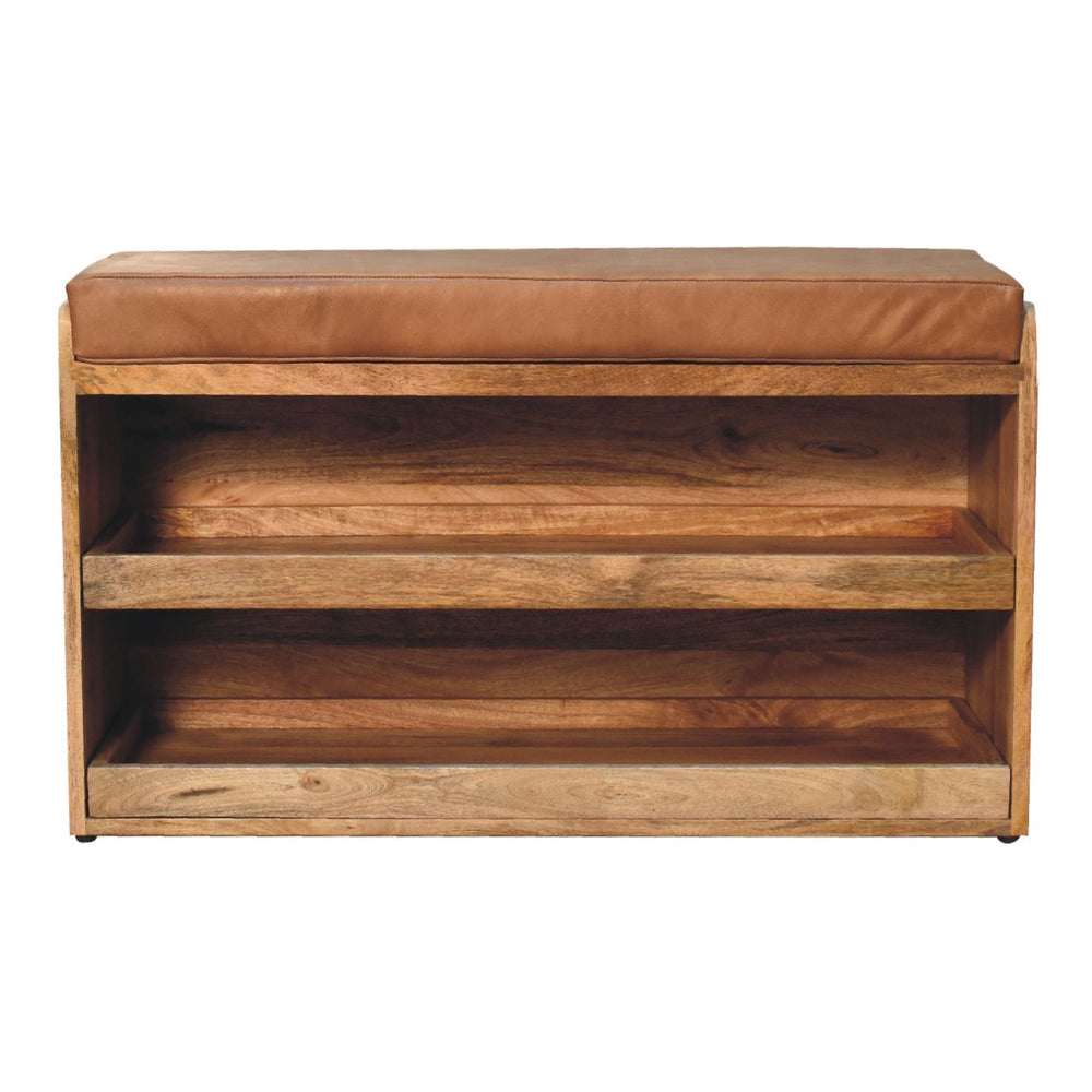 Buffalo Hide Oak-ish Shoe Storage Bench-1