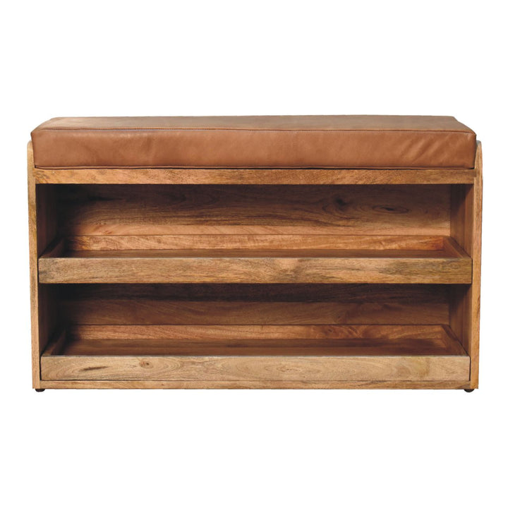 Buffalo Hide Oak-ish Shoe Storage Bench-0
