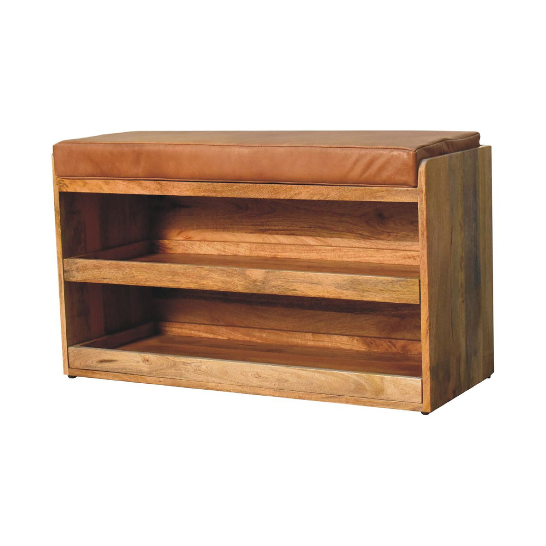 Buffalo Hide Oak-ish Shoe Storage Bench-2