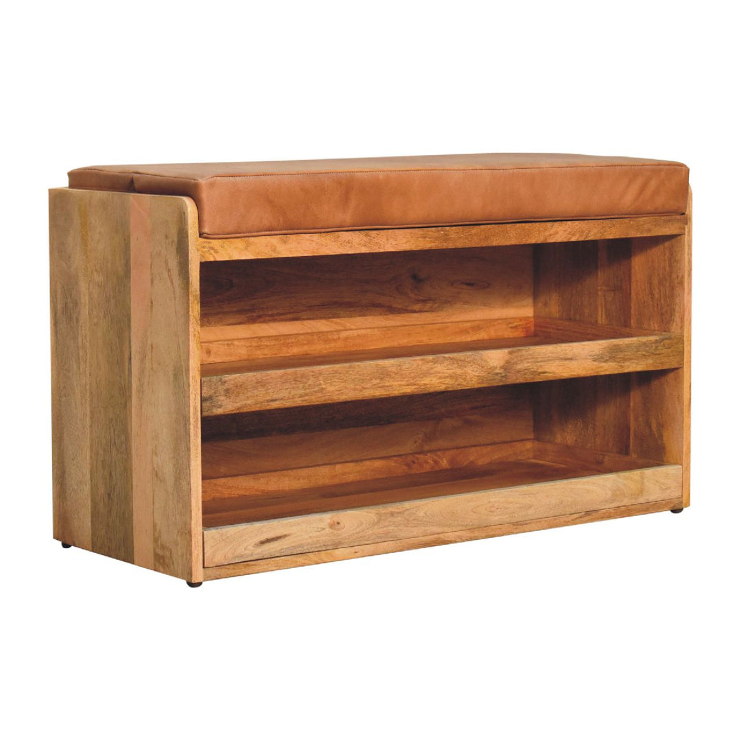 Buffalo Hide Oak-ish Shoe Storage Bench-3