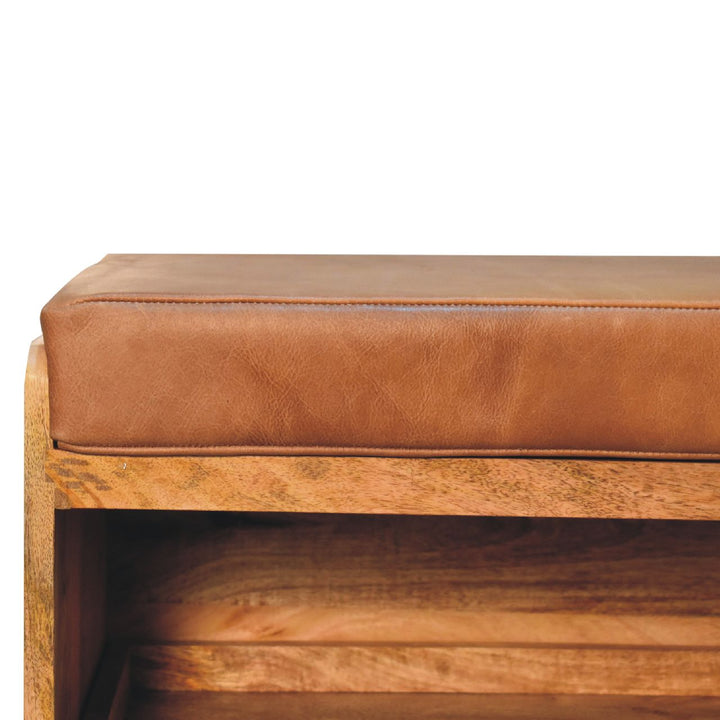 Buffalo Hide Oak-ish Shoe Storage Bench-4