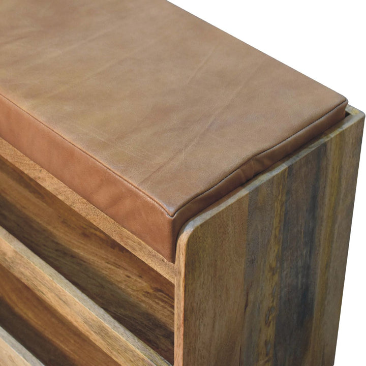 Buffalo Hide Oak-ish Shoe Storage Bench-5