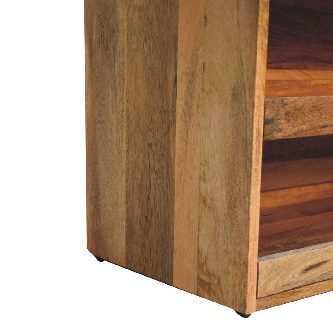 Buffalo Hide Oak-ish Shoe Storage Bench-7