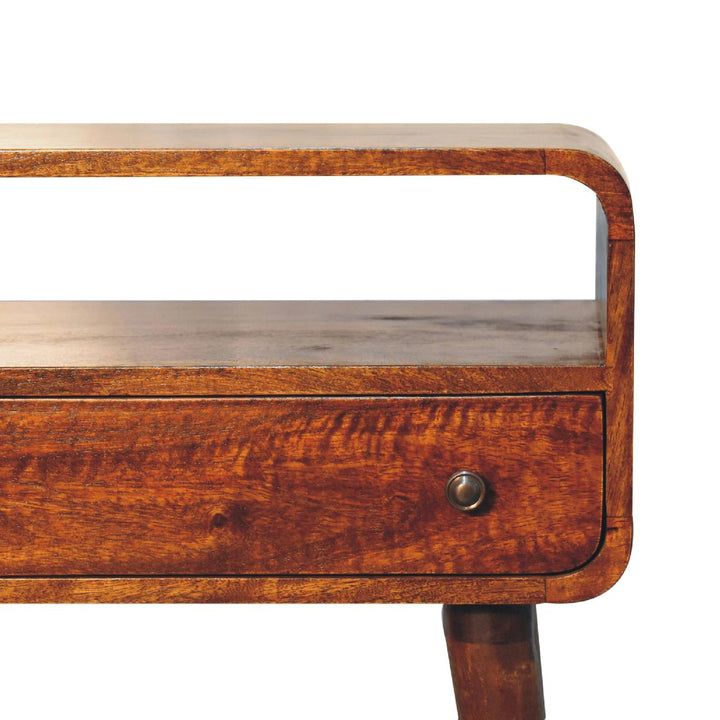 Chestnut Nordic Style One Drawer &amp; One Open Slot Console Table-4