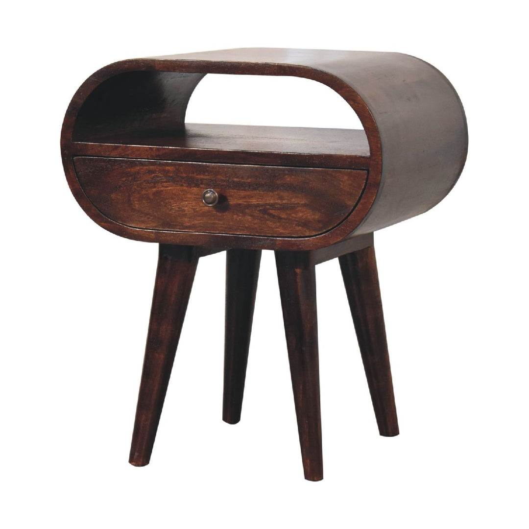 Walnut Circular nightstand with Open Slot-2