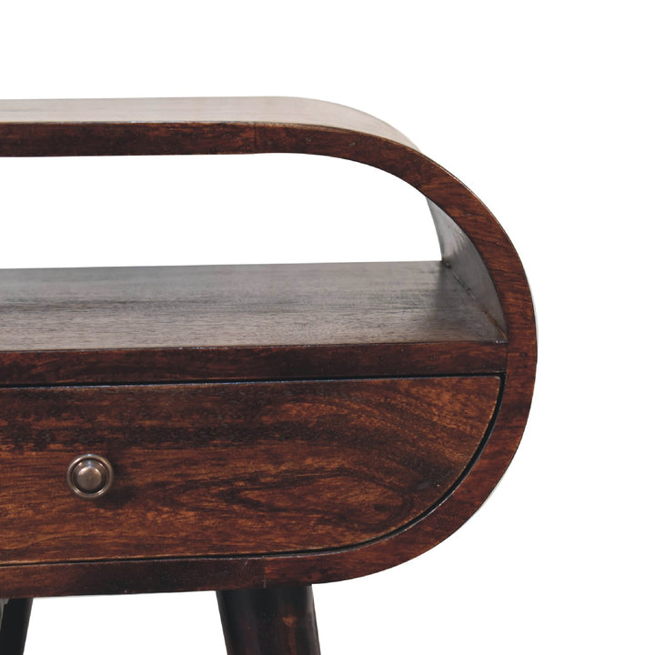 Walnut Circular nightstand with Open Slot-4