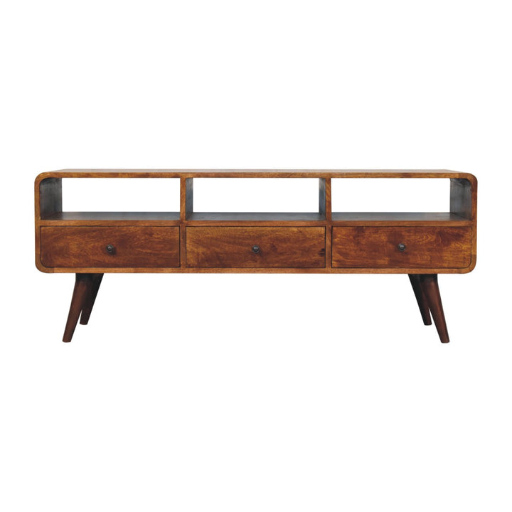 Trio Curved Chestnut Media Unit-1