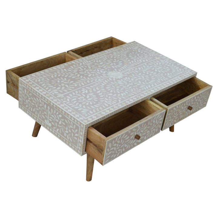 Taupe Floral Bone Coffee Table-3