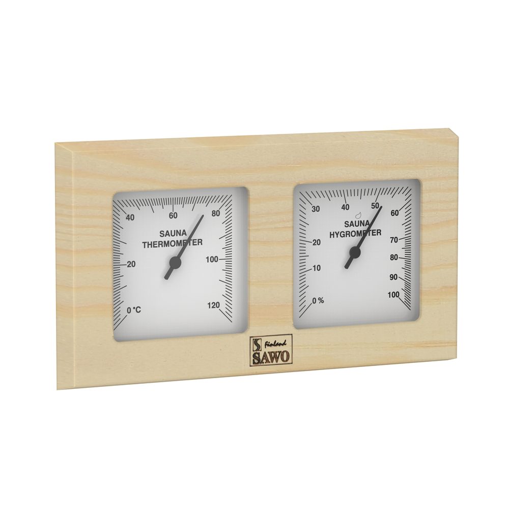 SAWO Bastu Thermo-Hygrometer Lådtyp med täckrutor 140x255 mm