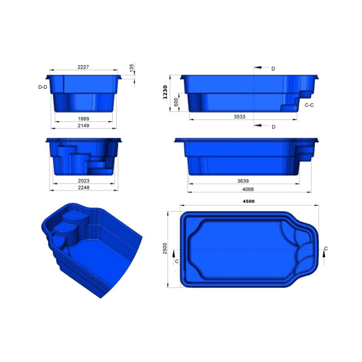 Glasfiberpool Hjälmaren 4,50m x 2,50m x 1,20m