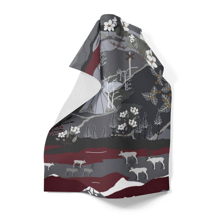 Arvidssons Textil Kökshandduk Fjällvandring Grå/Vinröd SKU ARV-2724-61-01-72 EAN 7394094266804