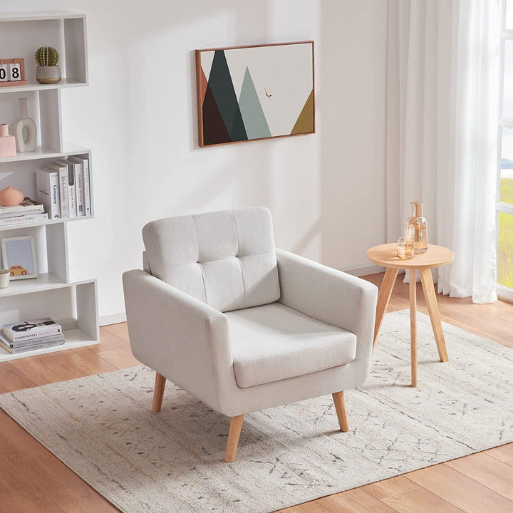 Beige Mid Century Accent Chair With Tufted Upholstery-1