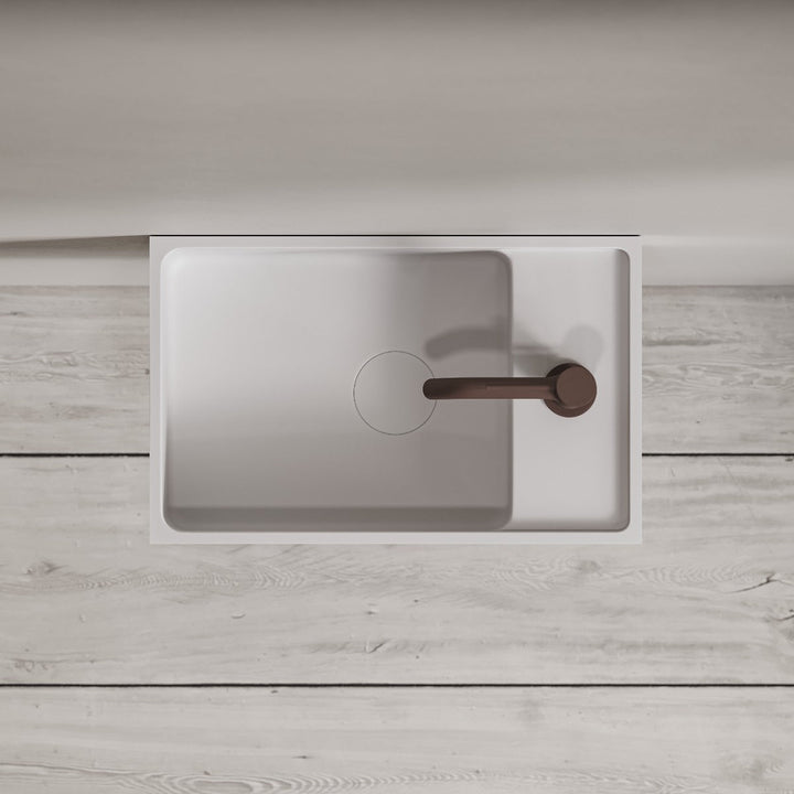 Modul LR 40 handfat ovanifrån – mattvit Acovi Solid Surface, blandare ingår ej