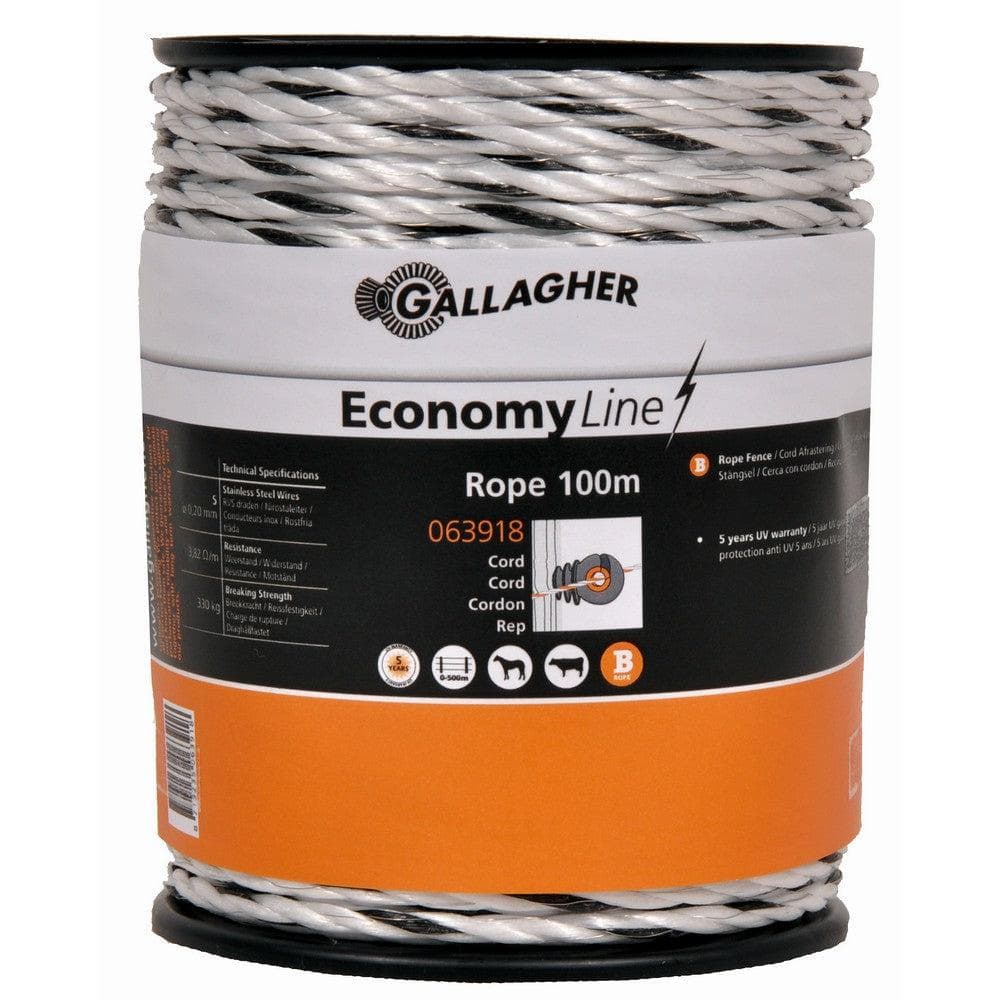 Gallagher Stängseltråd EconomyLine Rope Vit / 100m SKU GAL-063918 EAN 8713235063918